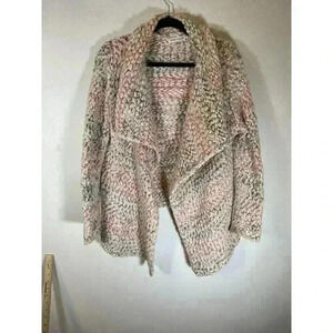 WOVEN HEART Open Fuzzy Cardigan Sweater Cream Multicolor Oversized Women Med